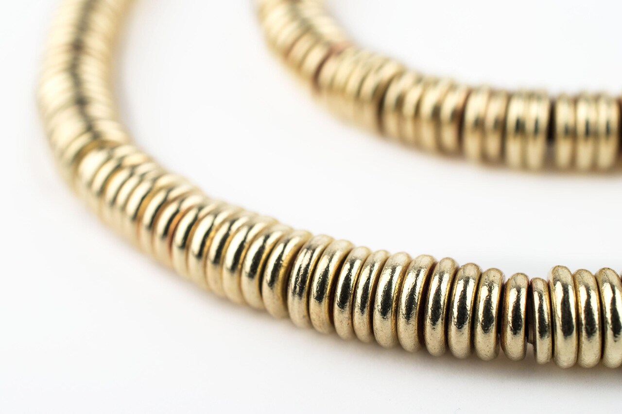 TheBeadChest Smooth Extra Large Gold Heishi Beads 6mm Brass Large Hole 16 Inch Strand